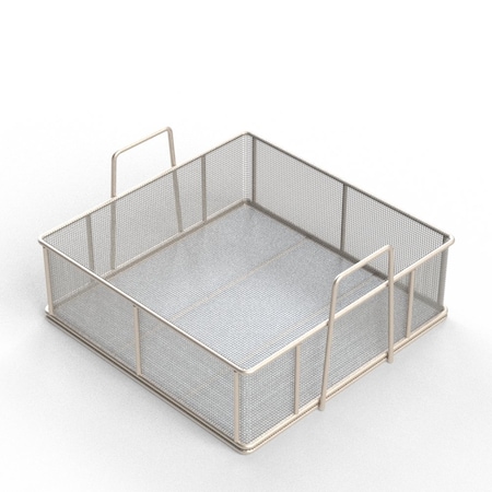 Anysizebasket Rectangular Wire Mesh Basket: 18Lx18Wx6H, 304 SS, 5/16 Rod Frame, Stacking Handles, Mesh: 4 x .063 TMT-180180060-A04S
